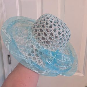 New ladies spring summer wide brim beach hat blue and silver